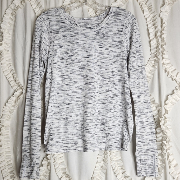 Lululemon Shirt Size 6 Gray Beat The Heat Long Sleeve Tiger Space Dye Open Back - Picture 4 of 7